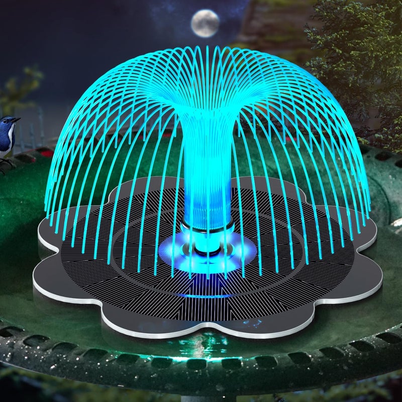 GAIZERL Solar Fountain, Upgrade Lucky Flower 3.5W Solar Bird Bath Water Fountain with Lights, and 2000mAh Battery, Solar Powered Hummingbird Fountain Pump with 7 Nozzles, 4 Fixed Pipes for Garden - Image 1